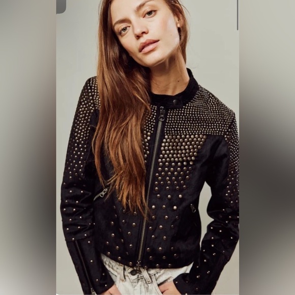 Free People Keeping It Cool Moto Jacket Black Silver NWT Ready to Gift 🎁